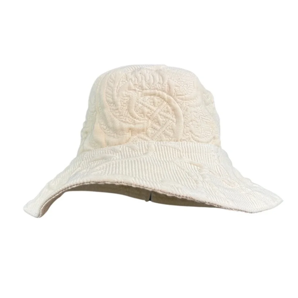 Vintage Textured Jacquard Bucket Hat Cream Swirl Pattern Bohemian Retro Hat